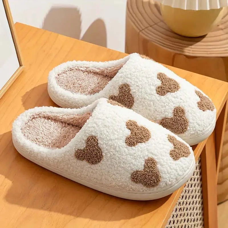 Ladies' Embroidered Teddy Bear Slippers for Autumn Winter Comfortable Warm Non-Slip Home Slippers