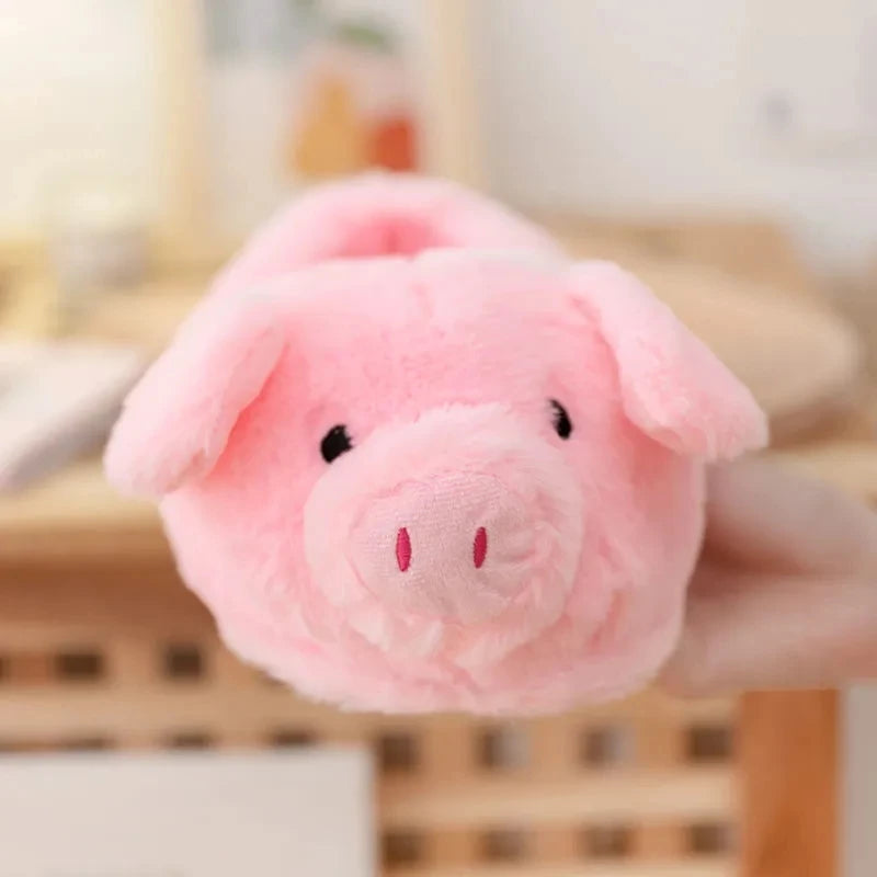 Furry stereoscopic piggy slippers home indoor slip-on fur loafers shoes ladies chunky roomy floor slippers pink animal slides