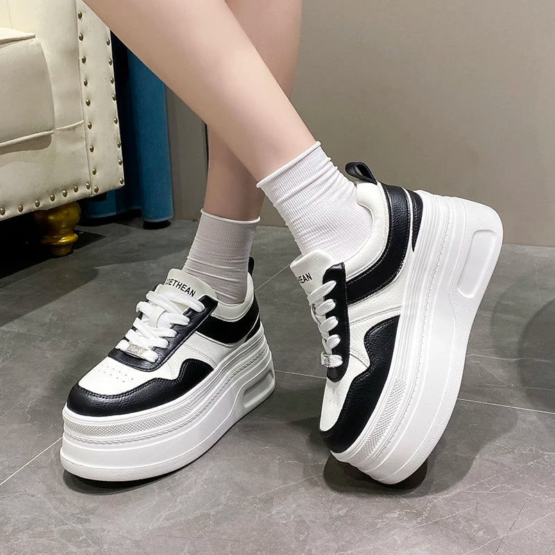 New Women 8cm Platform Sneakers Casual Fashion Outdoor Versatile Shoes Comfortable Lace Up Sneakers Running Tennis Sports Shoes