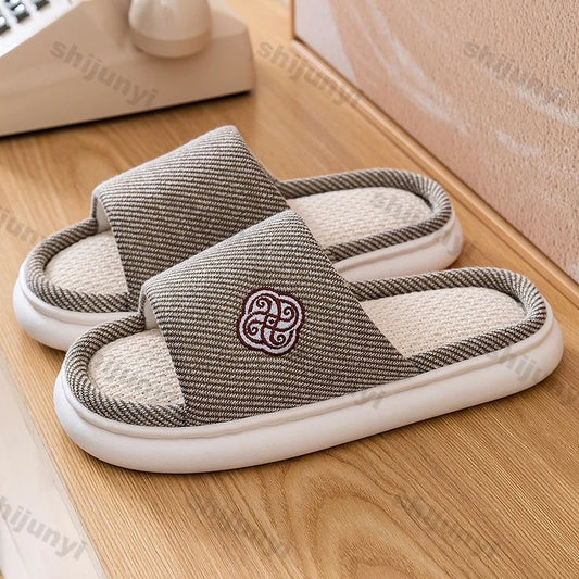 Linen Slippers Couple Spring Autumn Breathable Anti Slip Home Slippers Men's Indoor Platform Cotton Linen Women's Floor Slippers