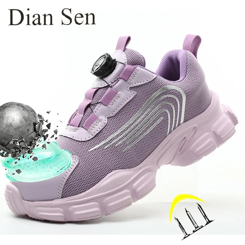 Steel Toe Safety Shoes Casual Shoe Women Anti-smash Puncture-Proof Lightweight Breathable Work Sneakers for Work as Hiking Pink