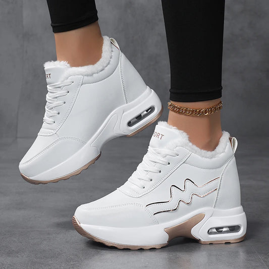 Women's Wedge  Sneakers Platform Air Cushion Casual Inner Heightening Breathable White  Walking ShoesWinter velvet insulation