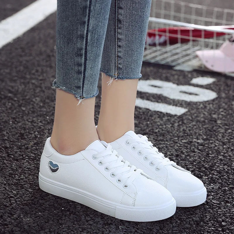 Women Sneakers Fashion Breathble Vulcanized Shoes Pu Leather Platform Shoes White Lace Up Casual Tenis Shoes Zapatos Mujer