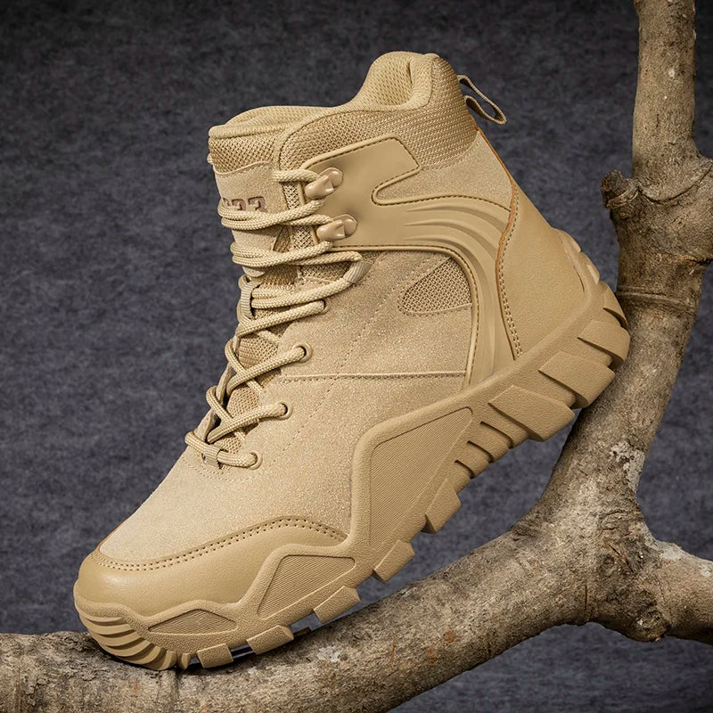 High-top Boots Men Outdoor Thick-soled Shock-absorbing Combat Boots Men Soft Durable Casual Lace-up Comfortable Hiking Shoes Men