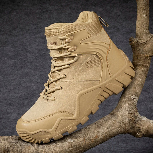 High-top Boots Men Outdoor Thick-soled Shock-absorbing Combat Boots Men Soft Durable Casual Lace-up Comfortable Hiking Shoes Men