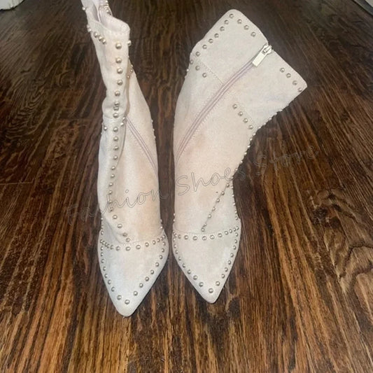 Apricot Rivet Decor Side Zipper Boots Stilettos High Heels High Heel Shoes for Women Fashion Heels 2024 New Zapatos Para Mujere