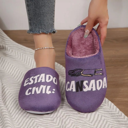 Women's 2026 Winter High Quality Short Plush Slippers Fashion Letter Printed Indoor Slippers Comfortable Non-slip Warm Mules