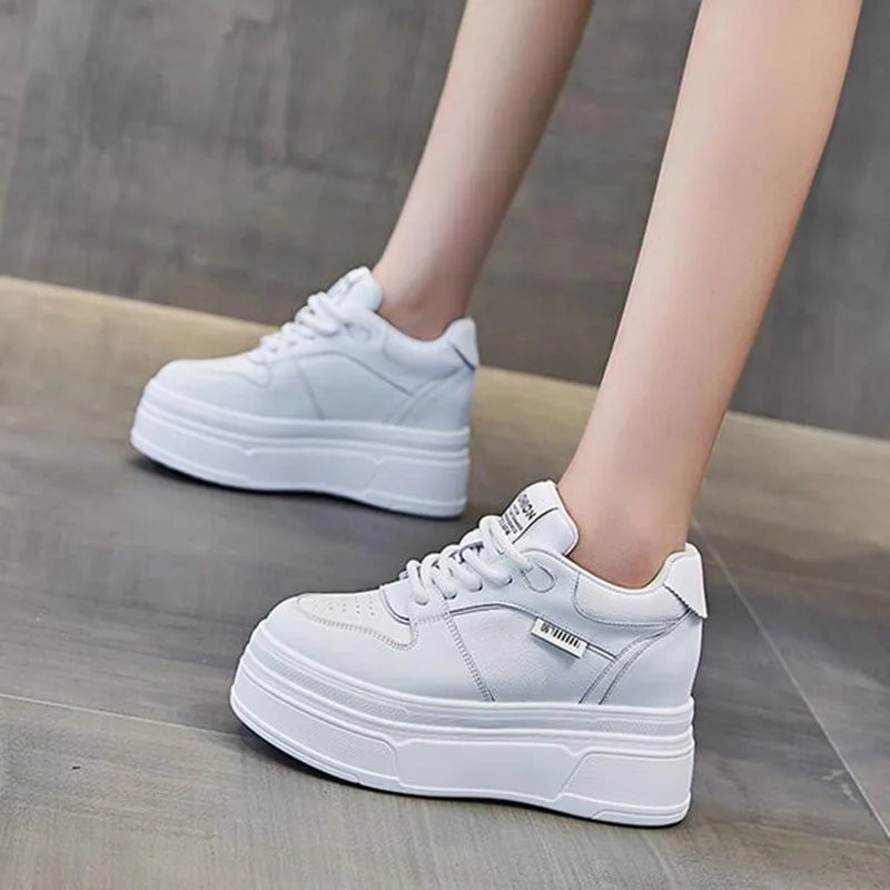 9CM Genuine Leather NEW Brand Designer Summer Autumn Platform Women Casual Shoes Chunky Sneakers Running Walking Shoes 34- 40