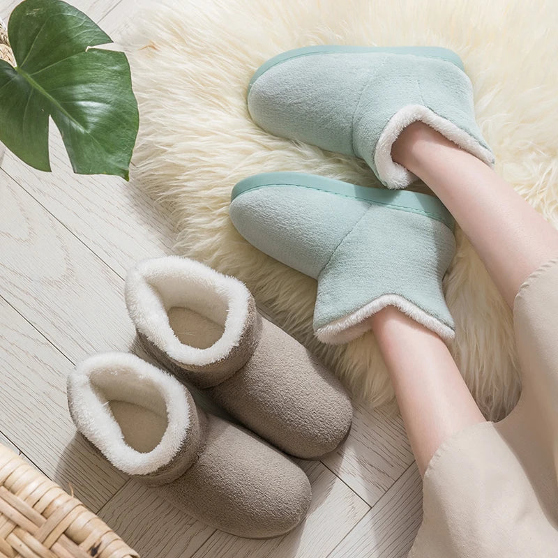 TZLDN Winter Warm Shoes Woman Men Indoor Slippers Soft Plus Couples Home Floor Snow Boots Anti-slip Female House Footwear