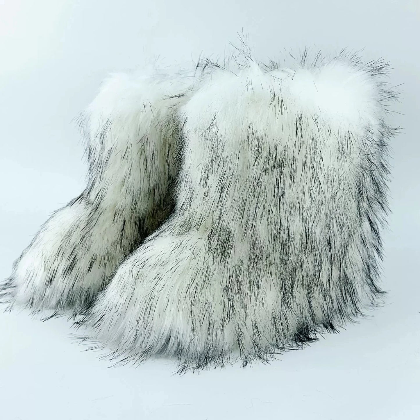 Brown Pink Women's Winter Fluffy Faux Fox Fur Boots Woman Plush Warm Snow Short Boots Luxury Footwear Girls' Furry Fur Booties