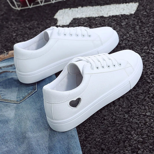 Women Sneakers Fashion Breathble Vulcanized Shoes Pu Leather Platform Shoes White Lace Up Casual Tenis Shoes Zapatos Mujer