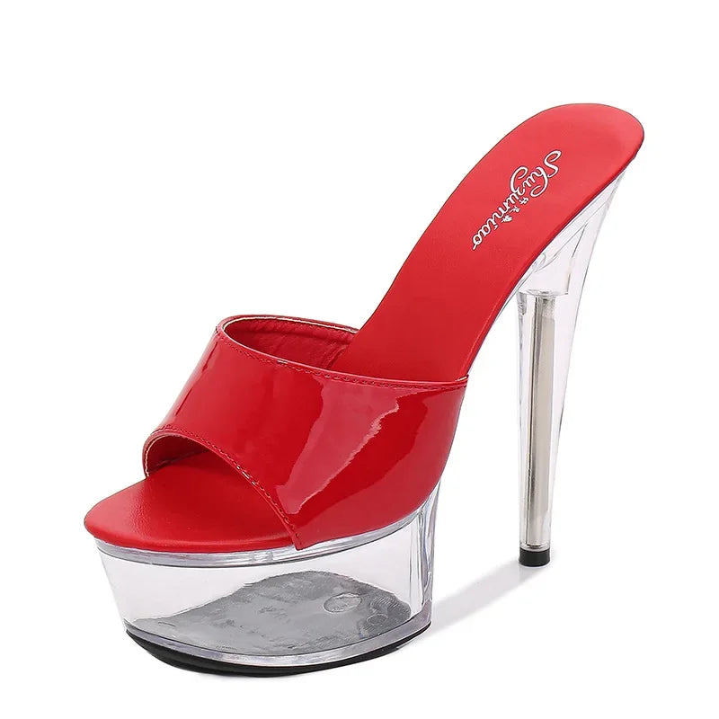 Clear Heel Candy Color 13cm15cm Special High Heels Thin Heels Sexy Waterproof Table  High Super High Slippers Women's Summer