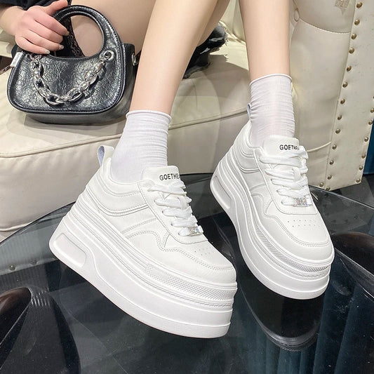 New Women 8cm Platform Sneakers Casual Fashion Outdoor Versatile Shoes Comfortable Lace Up Sneakers Running Tennis Sports Shoes
