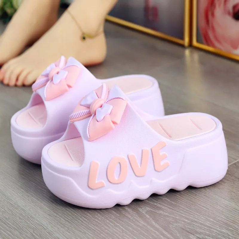 High Heels 6cm Platform Slippers Summer Soft EVA Shoes Anti-slip Flip flops Women Outdoor Comfort Sandals Green Love Slides Shoe