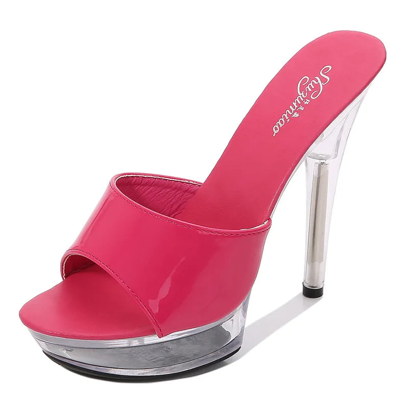 Clear Heel Candy Color 13cm15cm Special High Heels Thin Heels Sexy Waterproof Table  High Super High Slippers Women's Summer