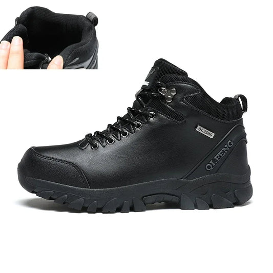 Large Size Outdoor Ankle Boots Men Snow Boots Black Casual Leather Boots Boys Winter Cowboy Footwear Hiking Shoes Warm Plush