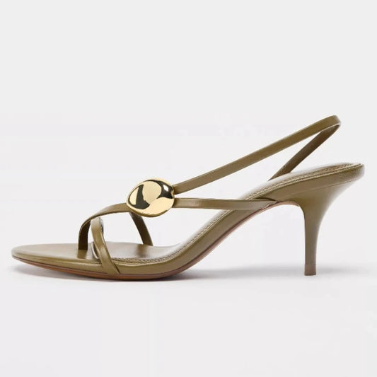 Luxury Metal-Embellished brand Designer High-Heel Sandals Women Fashion Cross-tied Heels Summer Sexy beach slingbacks Flip-Flops
