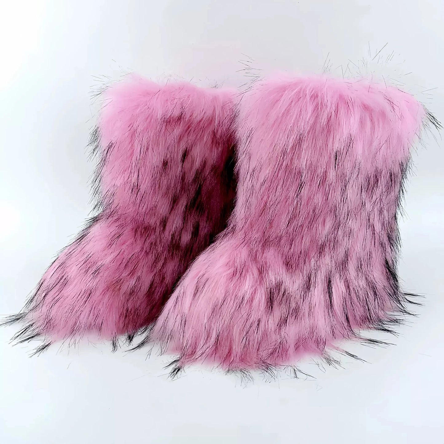 Brown Pink Women's Winter Fluffy Faux Fox Fur Boots Woman Plush Warm Snow Short Boots Luxury Footwear Girls' Furry Fur Booties