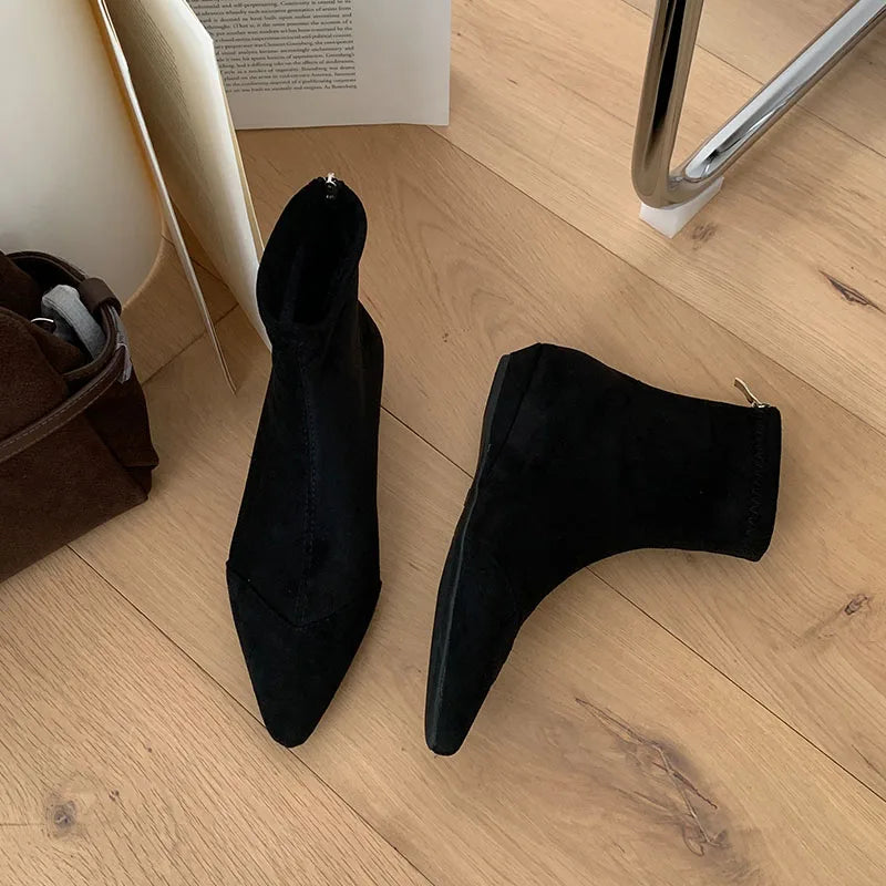 New Fashion Fur Women Ankle Boots With Plush Shoes Pointed Toe Female Warm Footwear Flock Ladies Short Boots Zippers Shoes