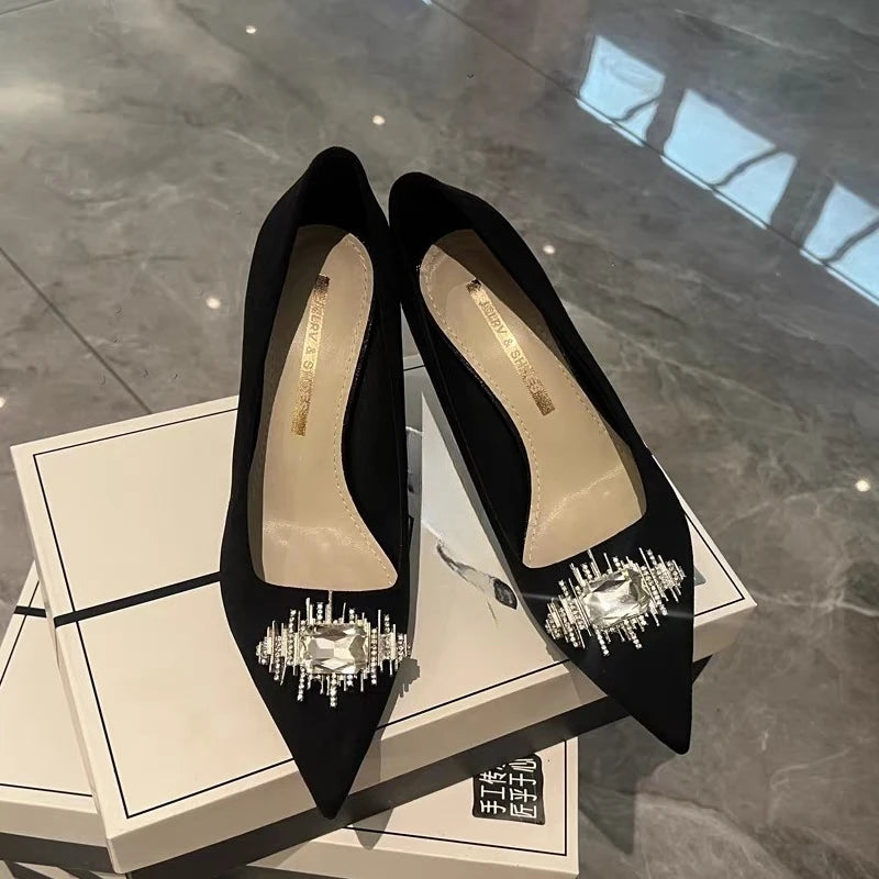 2025 New French Rhinestone Pointed Toe Pump Feminine Stiletto Shoe