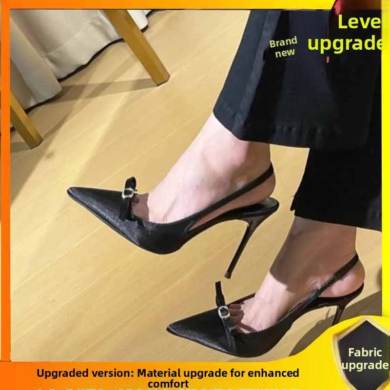 Knot  Head High Heels Sandals Women's Faionable Ele Velvet arp Point Thin Heel Low Cut Summer oes