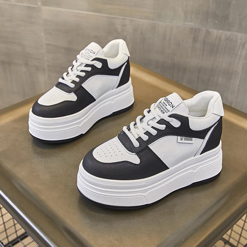 9CM Genuine Leather NEW Brand Designer Summer Autumn Platform Women Casual Shoes Chunky Sneakers Running Walking Shoes 34- 40