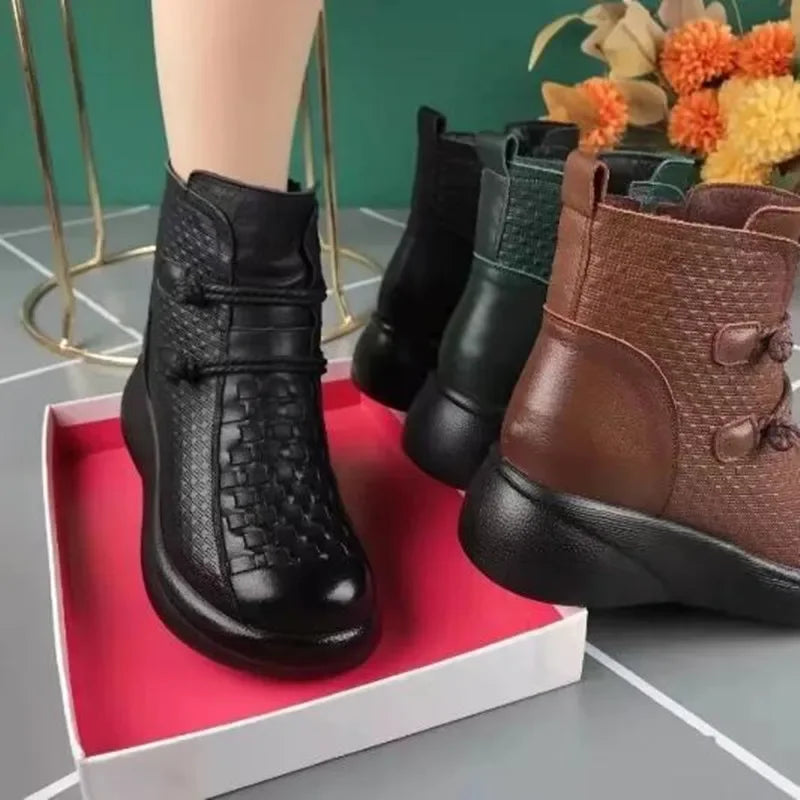 Winter Platform Boots Women Ankle Boot Retro Mom Shoes Ethnic Warm Plush Comfy Soft Sole Waterproof Female Footwear Botas Mujer