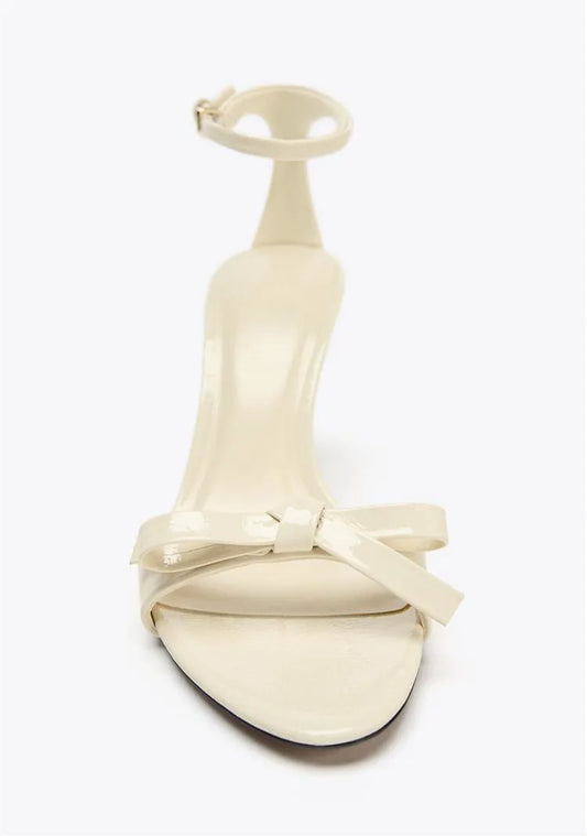 Beige Bow Designer Shoes Ankle Strap Heeled Sandals Women Elegant Patent Leather Thin High Heels Party Shoes Sandalias De Mujer