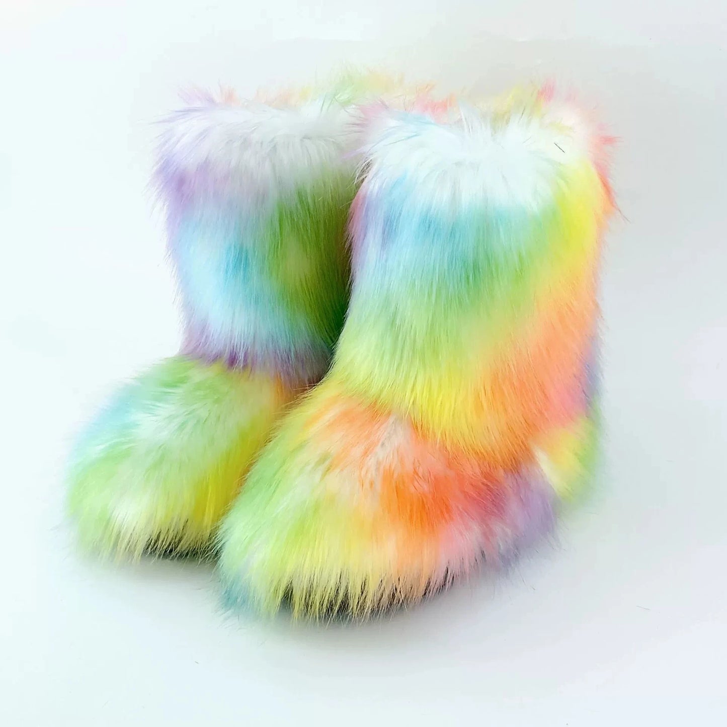 Brown Pink Women's Winter Fluffy Faux Fox Fur Boots Woman Plush Warm Snow Short Boots Luxury Footwear Girls' Furry Fur Booties