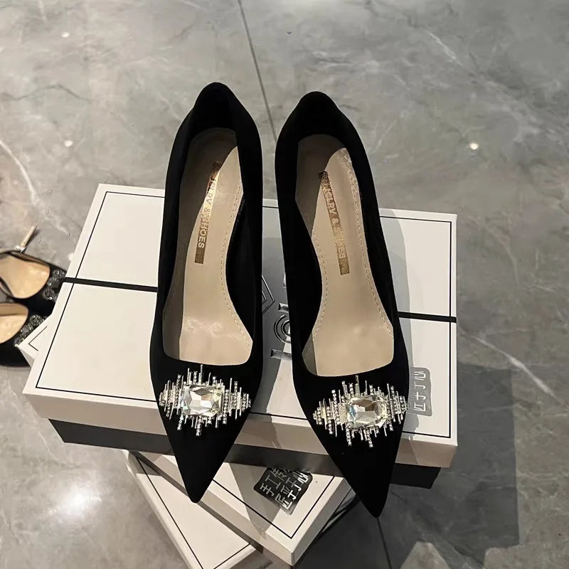 2025 New French Rhinestone Pointed Toe Pump Feminine Stiletto Shoe