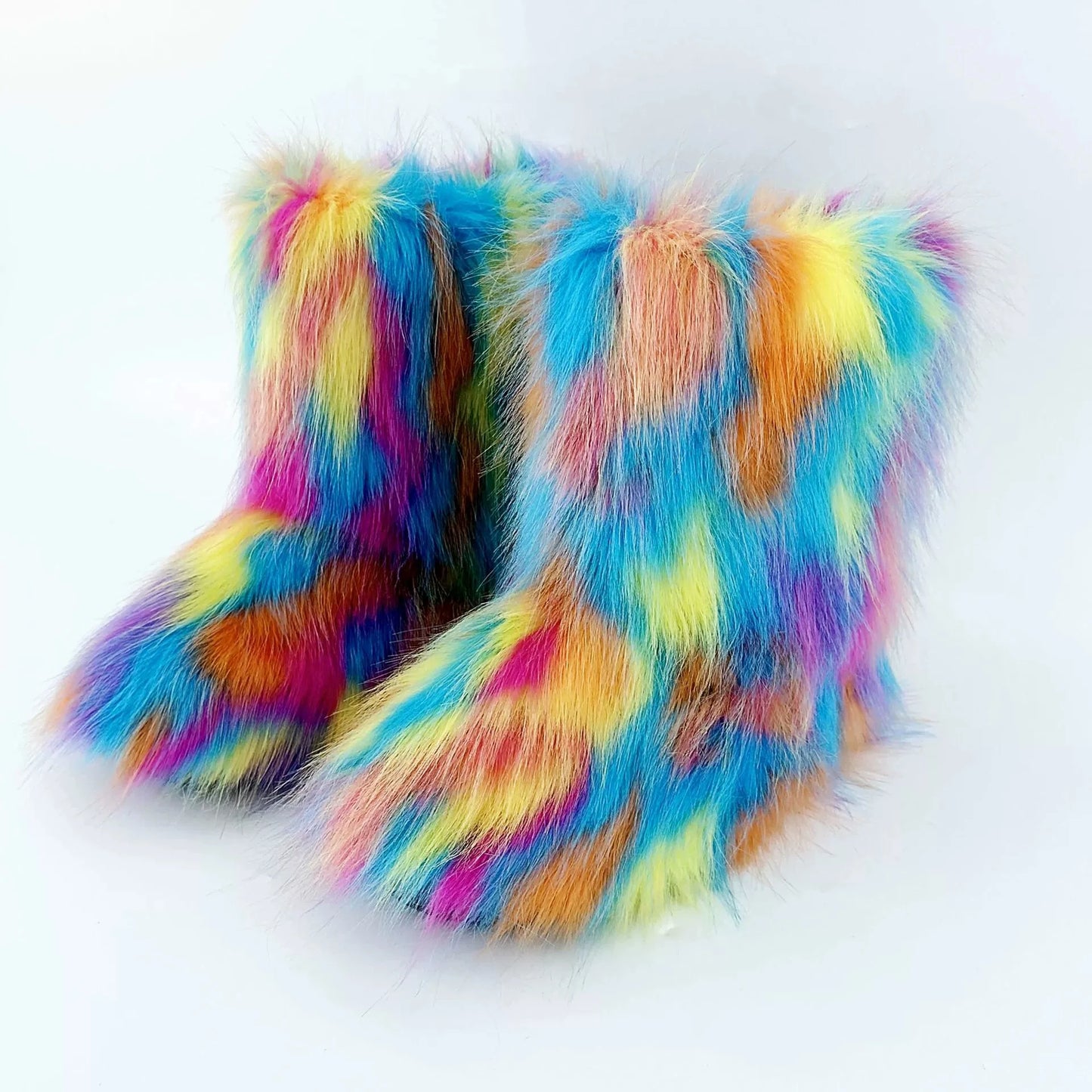Brown Pink Women's Winter Fluffy Faux Fox Fur Boots Woman Plush Warm Snow Short Boots Luxury Footwear Girls' Furry Fur Booties