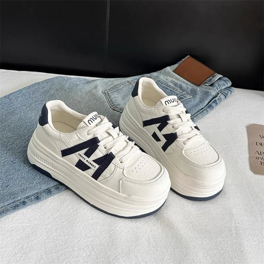 Genuine leather thick-soled height-enhancing white shoes for women platform shoes versatile cowhide women's sneakers casual shoe