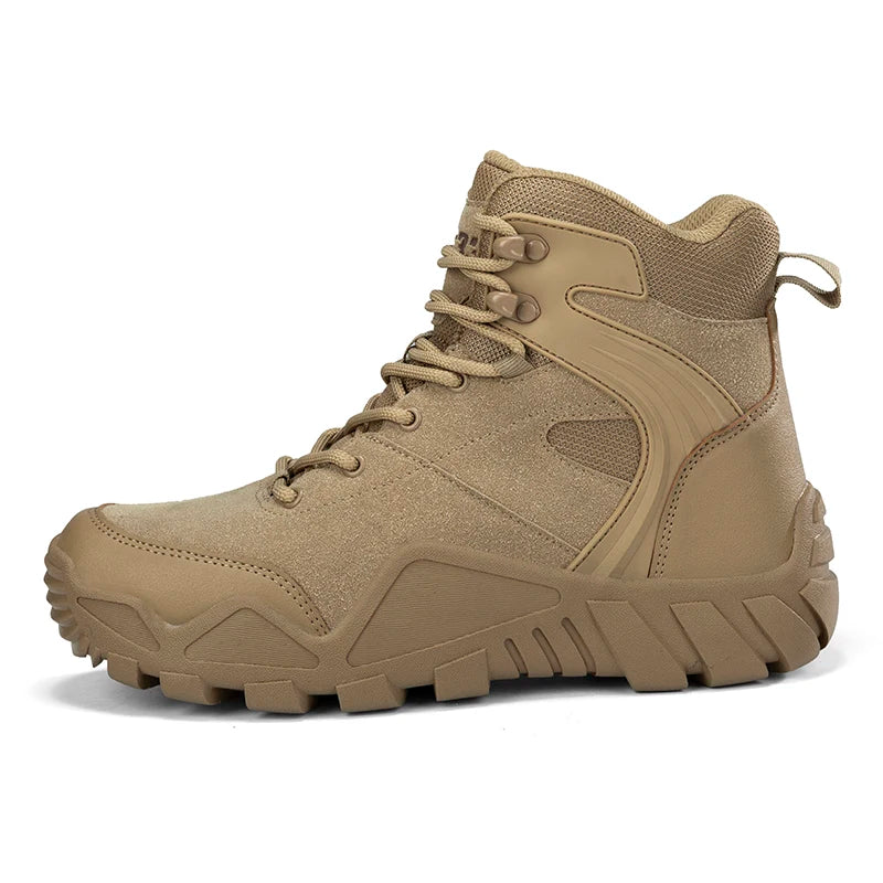 High-top Boots Men Outdoor Thick-soled Shock-absorbing Combat Boots Men Soft Durable Casual Lace-up Comfortable Hiking Shoes Men