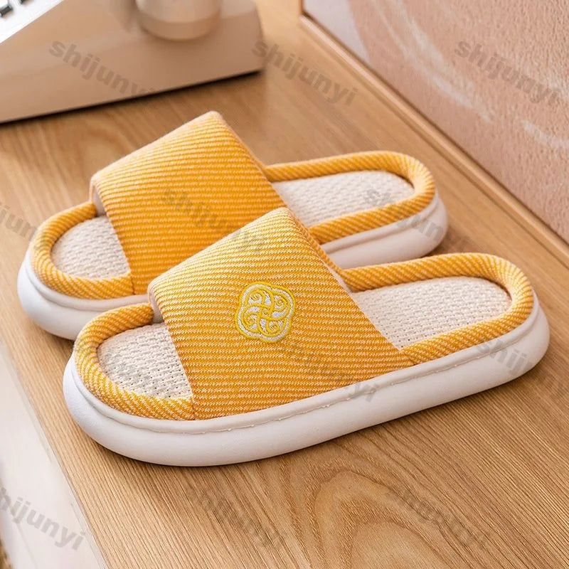 Linen Slippers Couple Spring Autumn Breathable Anti Slip Home Slippers Men's Indoor Platform Cotton Linen Women's Floor Slippers