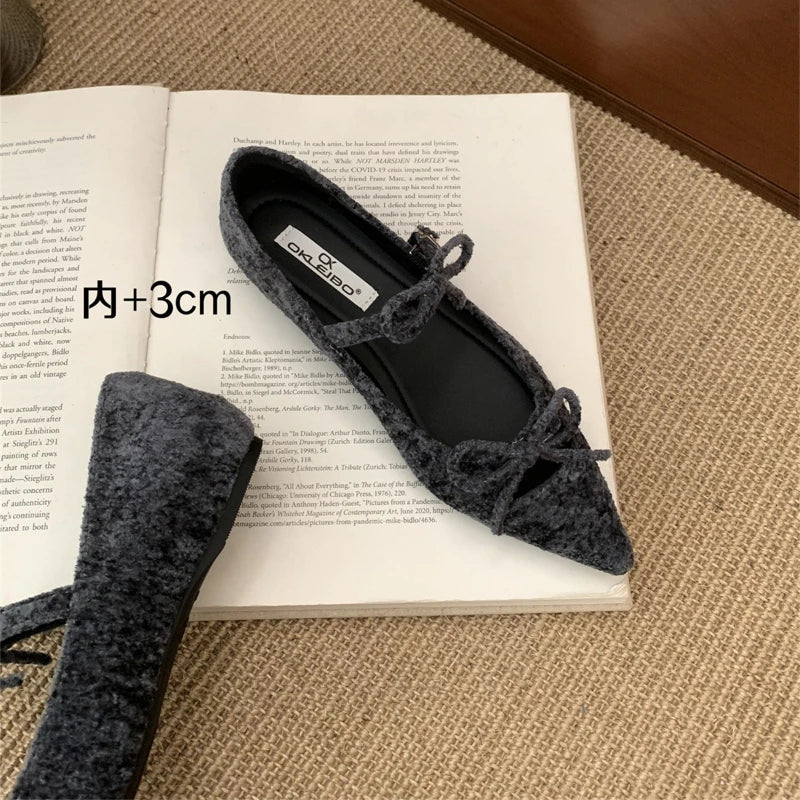 Butterfly-Knot Pointed Toe Mary Jane Shoes Women Shallow Fashion Casual Flat Shoes Elegant Ballet Dress Shoes Zapatos De Mujer