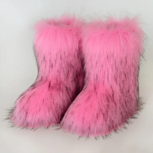 Winter Shoe Women's Winter Fluffy Faux Fox Fur Boots Woman Plush Warm Snow Boots Luxury Footwear Girls' Furry Fur Bottes Fashion
