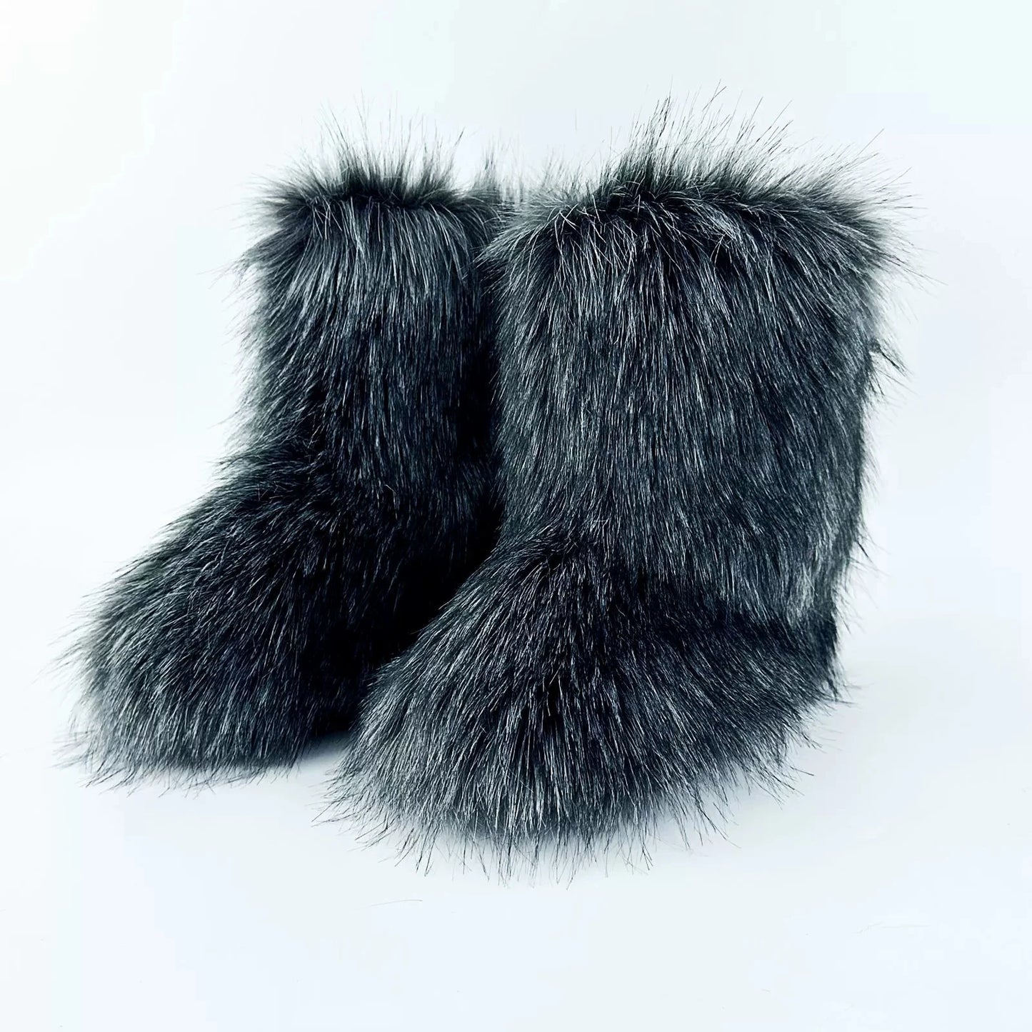 Brown Pink Women's Winter Fluffy Faux Fox Fur Boots Woman Plush Warm Snow Short Boots Luxury Footwear Girls' Furry Fur Booties