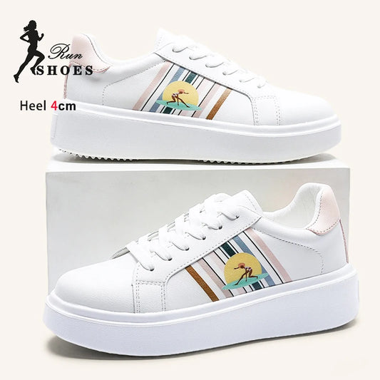 Woman White Versatile Casual Sports Shoes Niche Fashion Print Comforty Heightening Platform Sneakers Academy Style Board Shoes