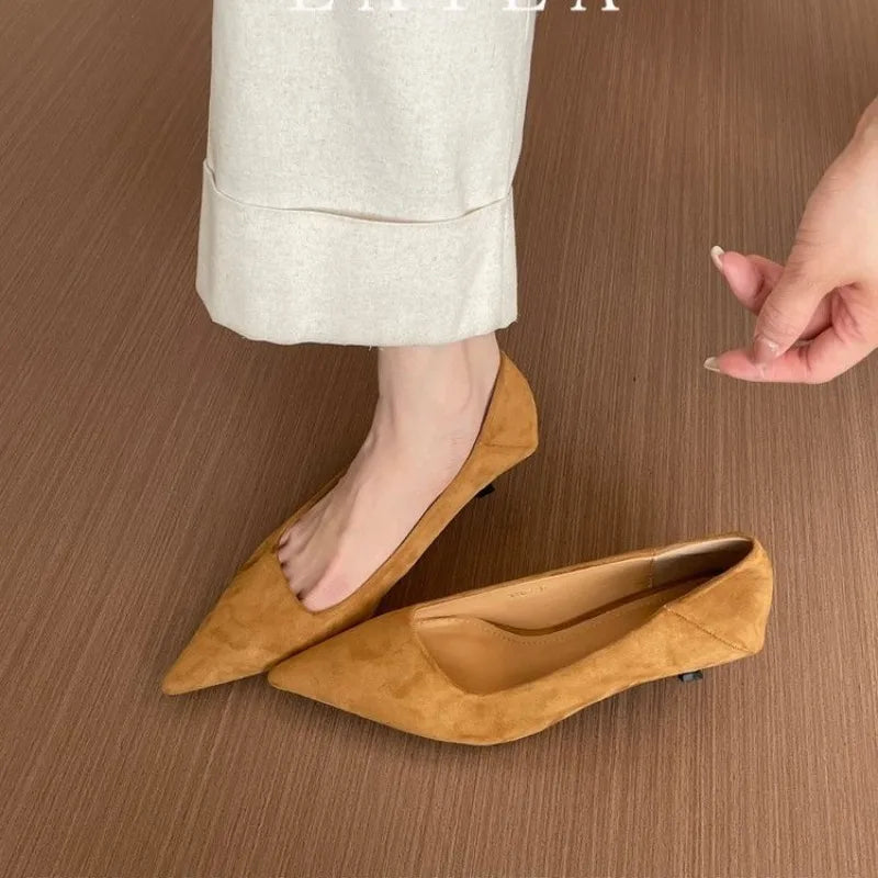 Simple Stiletto Single Shoes Autumn Fashion Suede Slip-on Non-Slip Wear-Resistant High Heels
