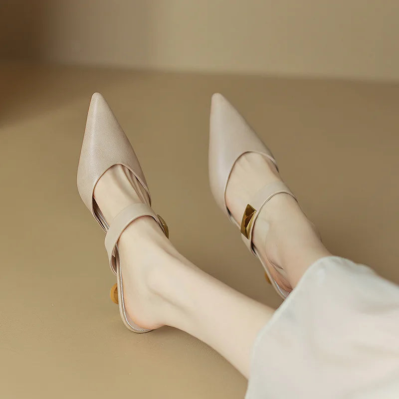 Singbacks Elegant Women Sandals High Heels Summer Pointed Toe Slip-on Mules Shoes Pumps Party Thin Heel Ladies Slippers De Mujer