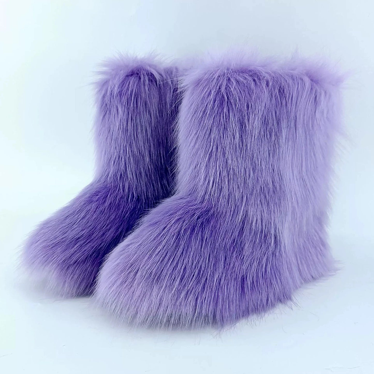 Brown Pink Women's Winter Fluffy Faux Fox Fur Boots Woman Plush Warm Snow Short Boots Luxury Footwear Girls' Furry Fur Booties