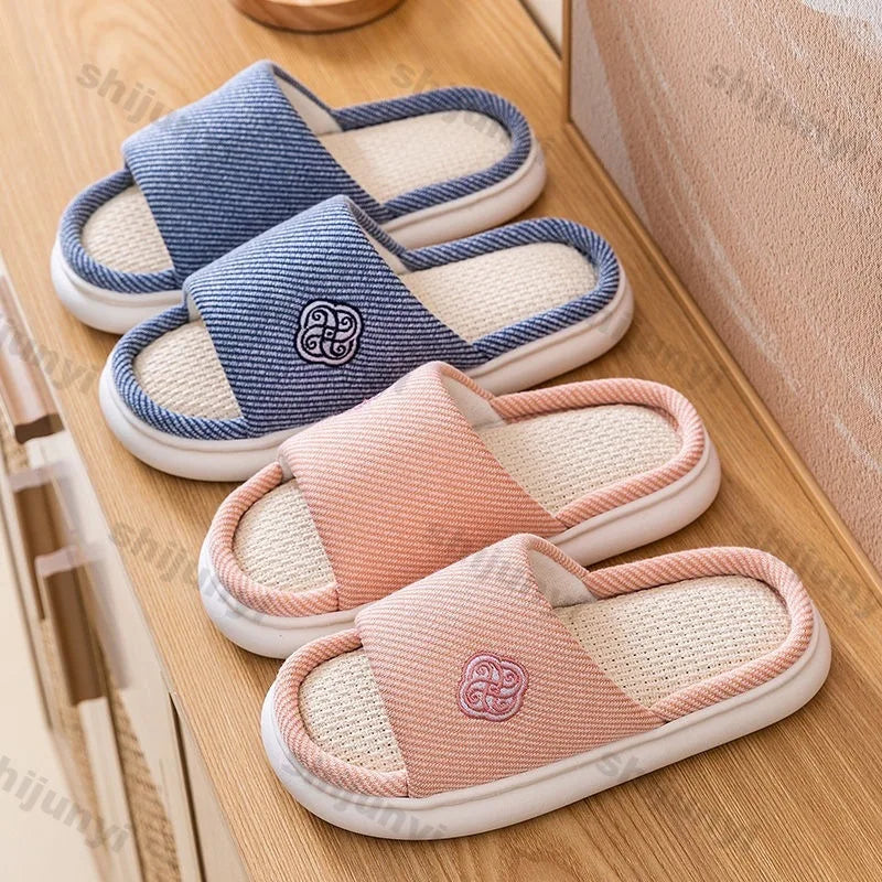 Linen Slippers Couple Spring Autumn Breathable Anti Slip Home Slippers Men's Indoor Platform Cotton Linen Women's Floor Slippers