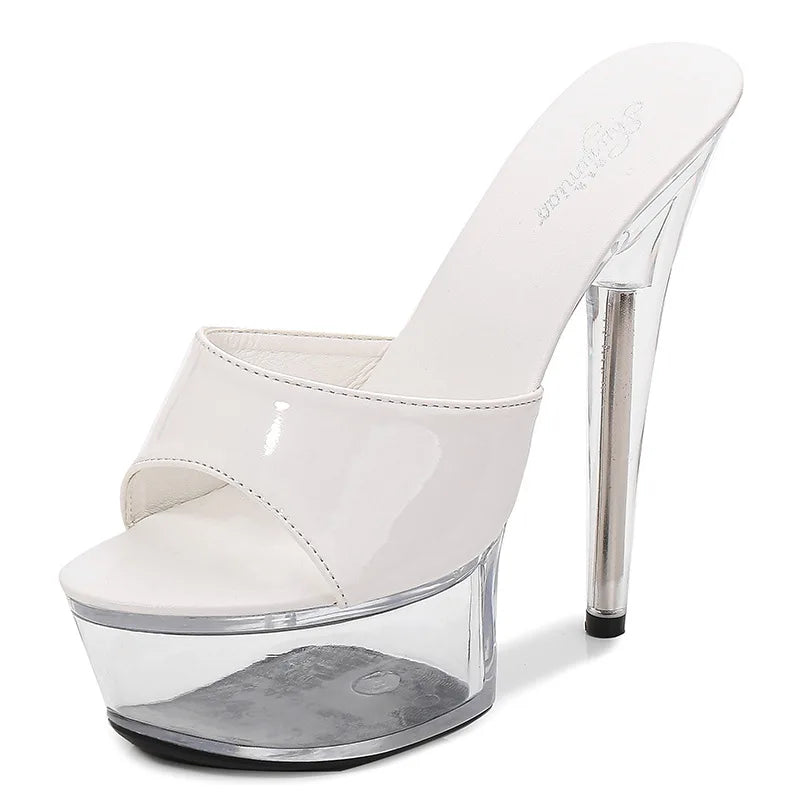 Clear Heel Candy Color 13cm15cm Special High Heels Thin Heels Sexy Waterproof Table  High Super High Slippers Women's Summer