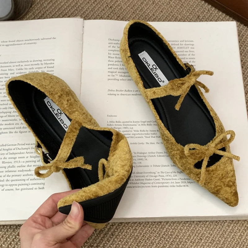 Butterfly-Knot Pointed Toe Mary Jane Shoes Women Shallow Fashion Casual Flat Shoes Elegant Ballet Dress Shoes Zapatos De Mujer