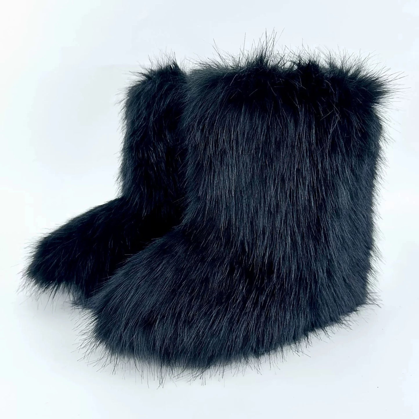 Brown Pink Women's Winter Fluffy Faux Fox Fur Boots Woman Plush Warm Snow Short Boots Luxury Footwear Girls' Furry Fur Booties