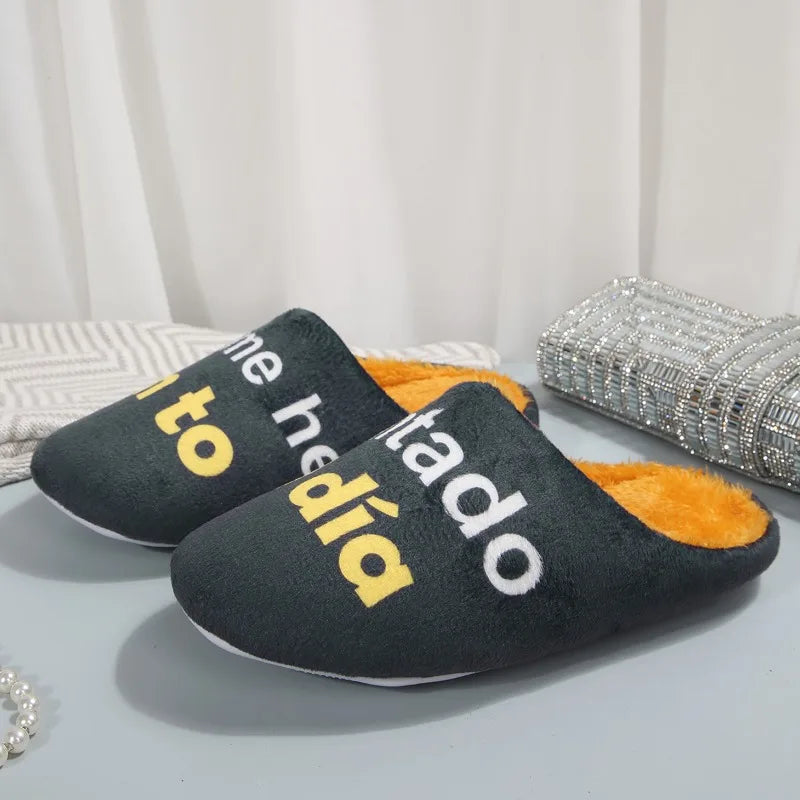 Women's 2026 Winter High Quality Short Plush Slippers Fashion Letter Printed Indoor Slippers Comfortable Non-slip Warm Mules