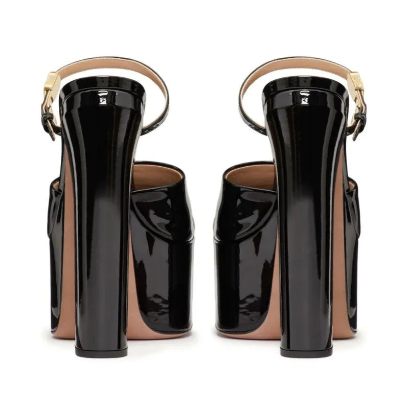 Platform Height Increasing Women's Sandals Round Toe Crude Heel Buckle Femme Pumps Peep Toe Breathable Outdoor Party Lady Shoes