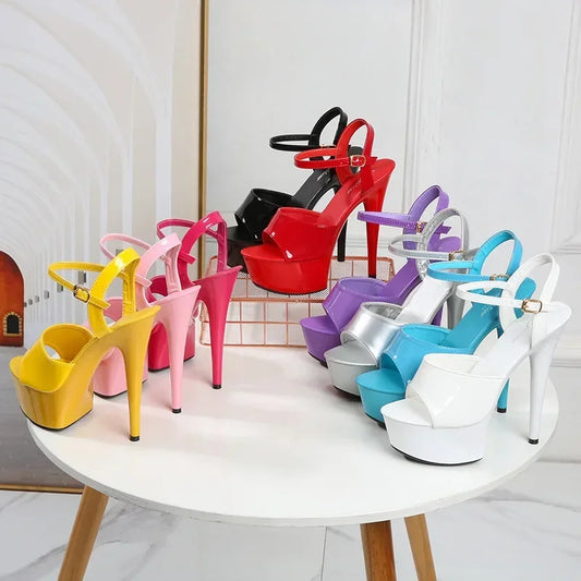 2025 Mclubgirl Fashion Women 15CM Super High Heels Sandals Beautiful High-heeled Shoes Sexy Black Waterproof 15cm LFD