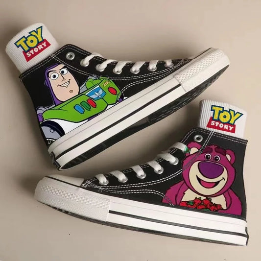 Buzz Lightyear Woody Lotso new plus size High Top Canvas Shoes Man Sneakers 2025 autumn Student Cartoon women girl Casual Shoes