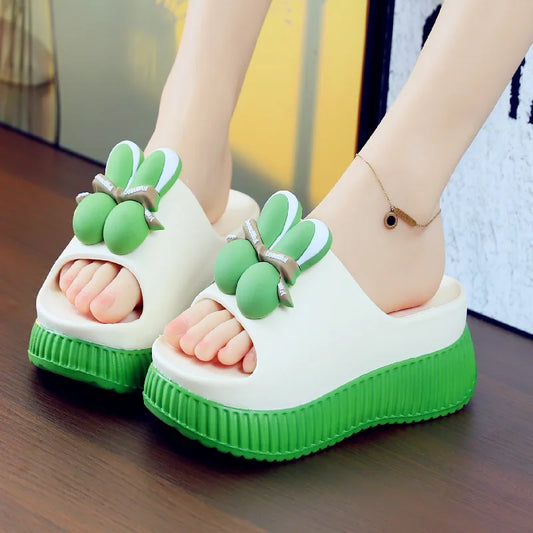 New arrival wedge ear platform clogs women's summer slippers high heel 7 cm height increase slides shoes woman beach mules clogs